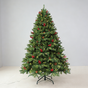 <span class=keywords><strong>Sapin</strong></span> de Noël artificiel pré-éclairé avec baies rouges, pommes de pin, lumières <span class=keywords><strong>LED</strong></span> blanc chaud, <span class=keywords><strong>sapin</strong></span> réaliste avec support en métal - Product Image 2