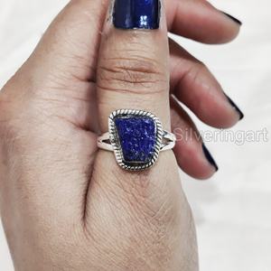 Rough Stone Jewelry Women's <b>Ring</b> Natural Raw <b>Lapis</b> <b>Lazuli</b> Gemstone Christmas Adjustable Bohemian <b>Ring</b> 925 Sterling Silver <b>Ring</b> - Product Image 2