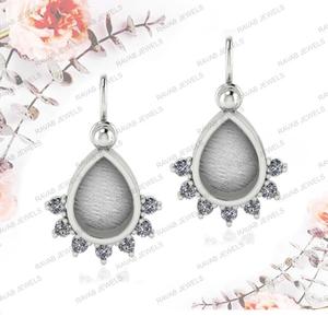 2025 nouveau à la mode 925 argent Sterling femmes mariage Fine CZ ensemble 6x8mm larme vide balancent boucle d'oreille Semi montage placage - Product Image 1