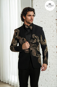 Traje formal de fiesta de boda Vintage hecho a medida para hombre, traje ajustado con bordado dorado para hombre, chaqueta - Product Image 2