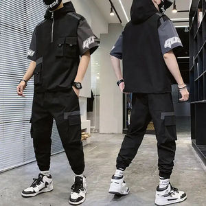 Chándal personalizado de talla grande Fitness informal de manga corta de dos piezas Patchwork cortavientos chándal Jogging conjunto para hombres 2025 - Product Image 3