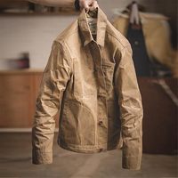 Veste rétro en toile de cire à l'huile kaki pour hommes avec de grandes poches perlées Manteau vintage 100% coton-Service OEM Produit fini