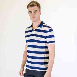 Logo personnalisé décontracté Slim affaires rayé polo pour hommes Bur Berry 100% coton respirant bouton de jogging à manches longues - Product Image 6