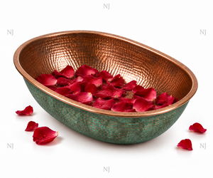 Bol de pédicure en cuivre martelé artisanal, ovale, pour bain de pieds, patine verte, pour SPA - Product Image 2