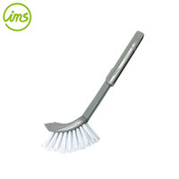 Brosse de nettoyage domestique à tête courbée en PP gris/jaune, fabriquée en Malaisie, avec logo personnalisé, pour les coins et les surfaces difficiles d'accès