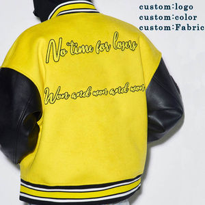 Veste de baseball pour homme sur mesure, design OEM, manches en cuir, patch brodé, veste bomber en velours - Product Image 3