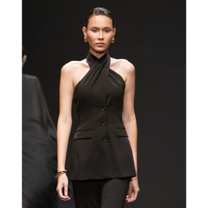 Blazers pour femmes de haute qualité DARA TWISTED HALTERNECK TOP décolleté croisé rayonne Spandex tissé tissu femmes vêtements élégant - Product Image 2