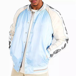 Veste universitaire en satin de haute qualité OEM pour hommes avec col montant, couleurs personnalisées, tailles, logo, veste en satin pour hommes - Product Image 1