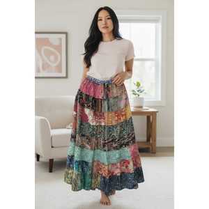 Falda Larga de Chifón Vintage India para Mujer, Cómoda, Elástica, con Volantes, Estilo Bohemio, Hippie, Gitano, para Danza del Vientre y Playa - Product Image 1