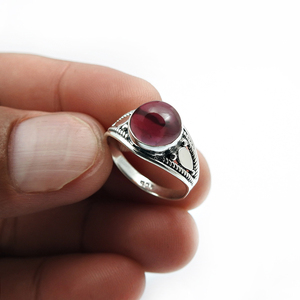 Meilleure vente nouveau Design 925 argent Sterling naturel rouge grenat pierre précieuse 925 argent Sterling forme ronde bague pierre de naissance bijoux - Product Image 4