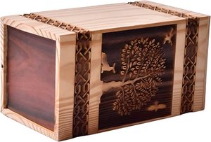 Urne funéraire artisanale en bois rectangulaire Arbre de Vie pour cendres humaines, personnalisée et fabriquée à la main, pour usage au bureau - Product Image 2