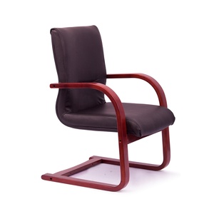 Silla Moderna de Oficina con Asiento Ergonómico Acolchado de Cuero PU, Base de Madera y Reposabrazos Fijos para Salas de Conferencia - BFGCQ044 - Product Image 1