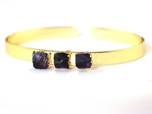 Brazalete de Amatista en Bruto, Chapado en Oro de 18k, Brazalete de Piedra de Nacimiento de Febrero para Mujer - Product Image 5