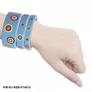 Trendy Handcrafted Sky Blue Resin <b>Bangle</b> <b>Set</b> with Multi-Color Target Inlay Handcrafted Colorful Resin Jewelry Gift - Product Image 5