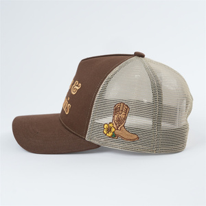 หมวกทัคเกอร์5แผงสำหรับคนขับรถบรรทุกหมวกผ้าฝ้ายสีน้ำตาลติดโลโก้ปักลาย - Product Image 3