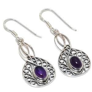 Amethyst Beautiful Natural Gemstone 925 Sterling Solid Silver Earring Statement Jewelry oval Shape Elegant Design Earring - Product Image 1