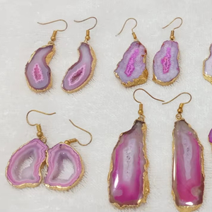 gold plated <b>earring</b> with druzy drop <b>earring</b> natural sparkle Handmade For Women Jewelry <b>Top</b> Quality Best Price - Product Image 3