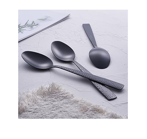 Cuillères en acier inoxydable noir mat couverts réutilisable en acier inoxydable 304 cuillère 6/12/18/24/28 pièces ensemble - Product Image 4