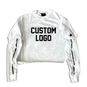 Camisetas personalizadas de lavado ácido para hombres, doble capa, manga larga, serigrafía, 100% algodón, poliéster/algodón, estambre, transpirable - Product Image 6