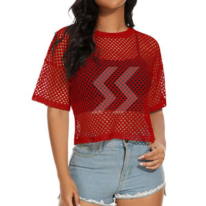 Camisetas de malla ligera hechas en Pakistán, ropa de verano de alta calidad, camisetas de malla cuadrada para mujer - Product Image 1