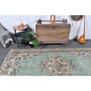 Tapis turc vintage 4.7 x 8.5ft vert beige laine Patchwork Design support en Latex pour la maison vivant chevet style rectangulaire-Tabriz - Product Image 2