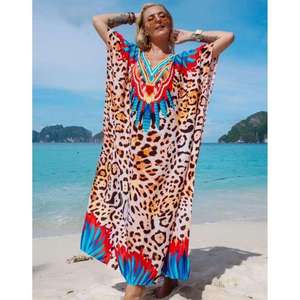 Women Leopard Print Kaftan Maxi <b>Dress</b> V Neck Loose Fit <b>Beach</b> Cover Up <b>Summer</b> Resort Wear Long Kaftan - Product Image 3