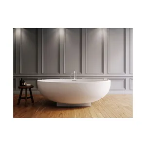 Firststone tradicional moderno blanco independiente terrazo piedra bañera superficie sólida para interior hogar Hotel remojo escurridor - Product Image 1