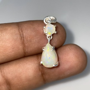 Pendentif vintage en argent 925 fait à la main opale éthiopienne naturelle pierre précieuse diamant multi-feu Moissanite lisse charmant pour les enfants - Product Image 2