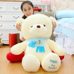 2024 saint valentin méga taille blanc ours en peluche avec écharpe jouets en peluche Animal doux enfants ours en peluche jouet pour petite amie