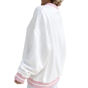 Sweat-shirt blanc oversize à col rond, coupe décontractée, manches longues, pull doux en molleton avec motif lettres, logo personnalisé - Product Image 5