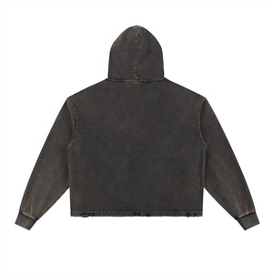 Sweat à capuche en coton 100% 350 g/m² le plus vendu, coupe déchirée et vieillie, avec logo personnalisé imprimé, effet délavé soleil pour hommes - Product Image 4