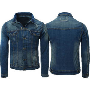 Veste en jean surdimensionnée à boutons personnalisée manches longues col rabattu bleu Jean Vestes en jean pour hommes - Product Image 1