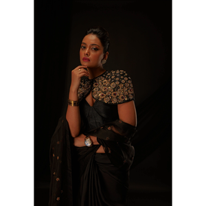 Sari de luxe noir pour femmes, avec chemisier orné, tenue de soirée, mode ethnique - Product Image 1