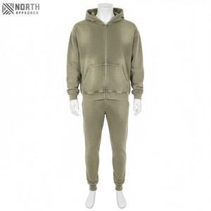 Sudadera con cremallera de felpa francesa para hombre de peso pesado Sudadera con capucha de lana bordada con hombro caído Cremallera sólida Diseño liso para invierno - Product Image 2