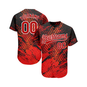 เสื้อเบสบอลติดกระดุมปักชื่อเสื้อสีแดงและดำแบบสั่งทำ - Product Image 1