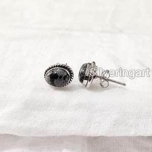 ต่างหูแบบติดหูสำหรับผู้หญิง ทำจากหินออบซิเดียนธรรมชาติ รูปทรงเกล็ดหิมะ ของขวัญคริสต์มาส เครื่องประดับทำมือ เงินแท้ 925 - Product Image 5