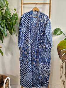 Kimono de algodón azul informal para mujer, bata de baño ligera para verano, primavera y otoño, despedida de soltera, Hotel de playa - Product Image 4