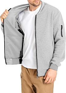 Chaqueta de bombardero ligera de invierno gris claro para hombre, informal al por mayor con bolsillos laterales cómodos ajustables, puños elásticos con cremallera frontal - Product Image 4