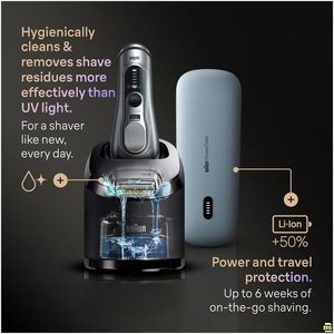 Rasoir électrique pour hommes, rasoir à double lame de précision ultra-fine, rasoir humide/sec avec étui de charge, système de nettoyage, étanche IPX7, lavable - Product Image 2