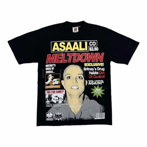 Venta al por mayor logotipos personalizados y tamaño Vintage marca de lujo patrón de alta calidad Casual gráfico Hip Hop diseño 100% algodón camiseta unisex - Product Image 6