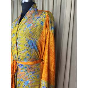 Recycled Silk Sari Women's Boho Chic Vintage Beach Cover <b>Dress</b> Robe for Resort Wear <b>Gypsy</b> House Kimono for Lounge Swimsuit Up's - Product Image 6