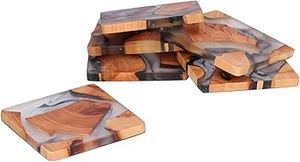 Dessous de verre en bois à forte demande pour boissons Dessous de verre en résine époxy Ensemble de 4 pièces avec support - Product Image 4