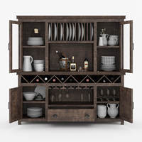 Meuble de salle à manger/bar en teck massif de style farmhouse, éco-responsable, avec porte vitrée, pour cuisine, en bois de Java