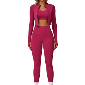 Conjunto de Yoga de 3 Piezas para Mujer, Diseño Personalizado Más Vendido, Logotipo Frontal Sólido, 100% Algodón, Resistente, Nuevo Estilo - Product Image 1