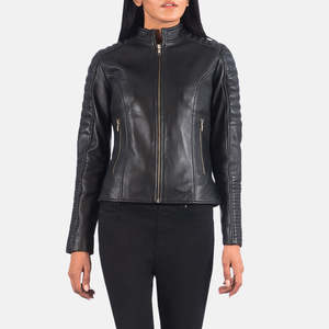 Chaqueta de Motociclista Acolchada para Mujer Adalyn, Cuero Vacuno Negro, Logotipo Personalizado, Exterior de PU, Cuello Solapa, Talla XL, Temporada Otoño - Product Image 2