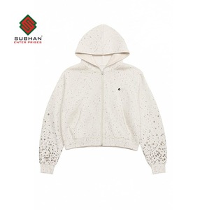 Sweat à capuche zippé en strass blanc 100% coton tricoté Sweat-shirt d'hiver de créateur Vêtement de rue de festival Veste Sweat-shirt décontracté de luxe - Product Image 2