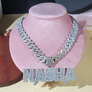 Collar Hip Hop con Colgante de Nombre Personalizado con Diamantes de Imitación VVS Moissanite y Cadena Cubana de Plata 925 - Product Image 2