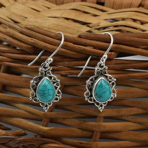 ต่างหู925พลอยเทอร์ควอยส์เงินสเตอร์ลิงทำด้วยมือดีไซน์แบบห้อยสง่างามของขวัญที่สมบูรณ์แบบสำหรับเพื่อนคริสเตียนจากโรงงาน - Product Image 2