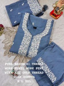 Muselina exclusiva de calidad de exportación india de diseño moderno con trabajo de bordado pesado Kurti Pant y Dupatta Woman Fashion - Product Image 6