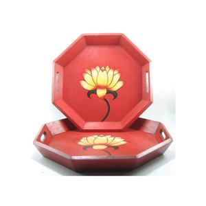 Plateau décoratif Meena, peint à la main en Inde, en bois d'acacia, écologique, luxueux, motif solide, couleur personnalisable, plateau de service durable - Product Image 1